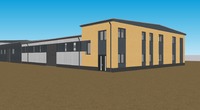 Pískově žlutá fasáda vertikální pruhy až k marmolitu
